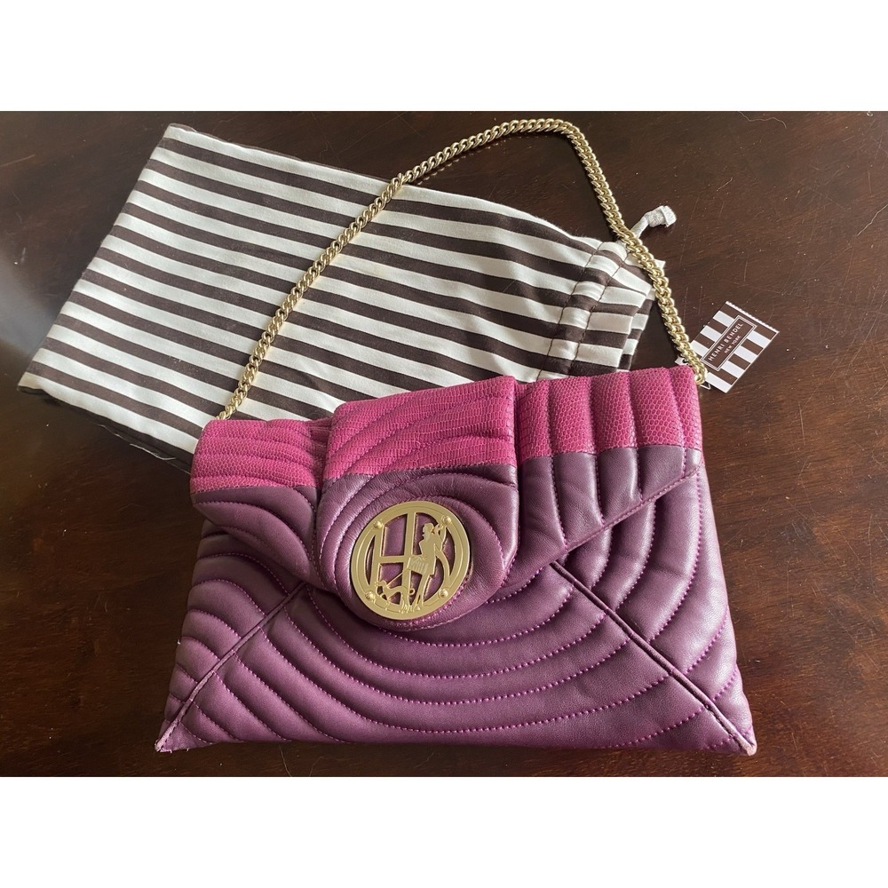 Henri Bendel Purple And Fushia Quilted Shoulder Bag with Gold Chain NWT